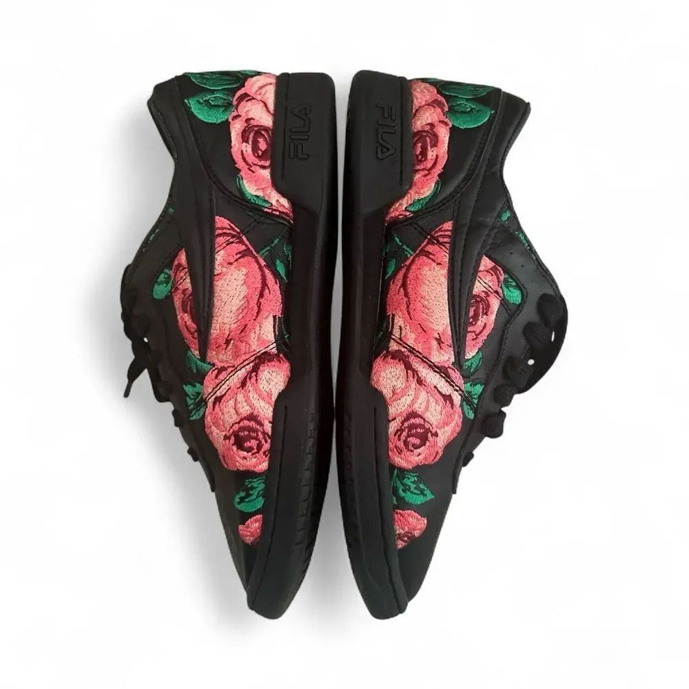 FILA Women's Black Sneakers with Pink Floral Design